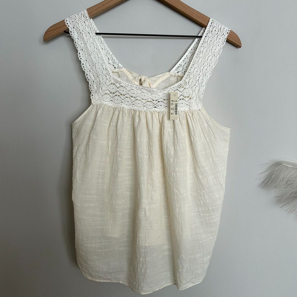 Madewell Crochet Lace Sleeve Bow Back Flowy Feminine Blouse